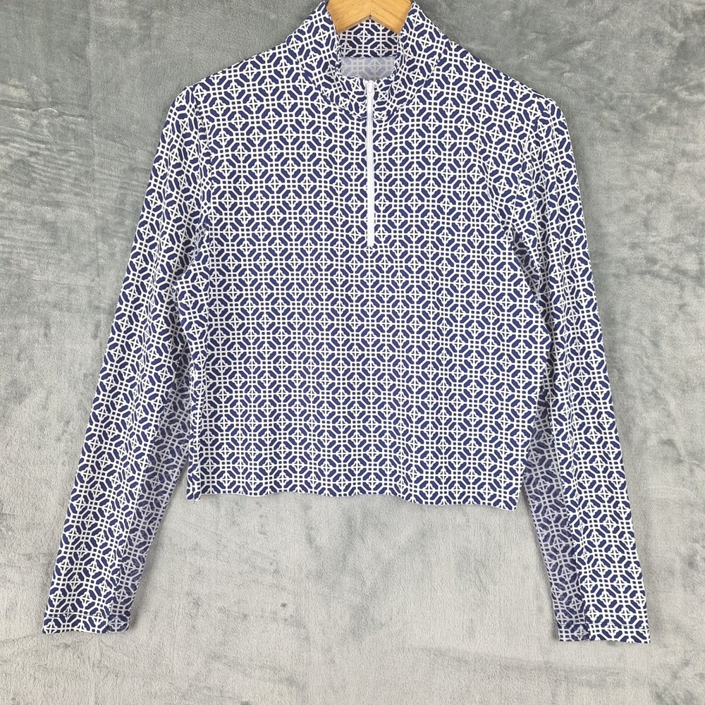 G Lifestyle Top Large Zip Pullover Golf Athletic Preppy Crop Mock Neck Sporty